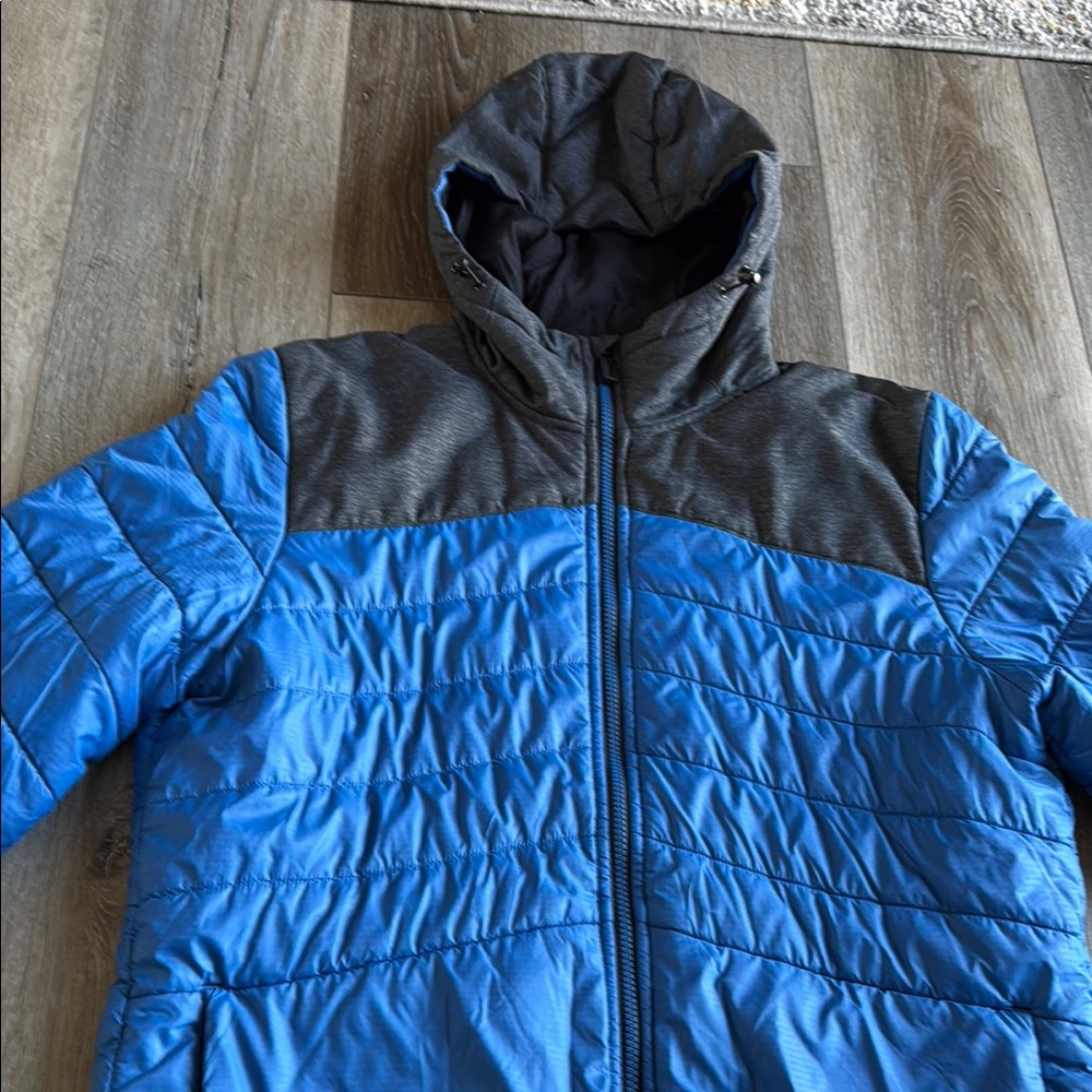 Blue and Gray Hooded Jacket